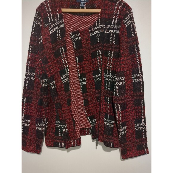 Chaps XL Red Black Plaid Cotton Blend Zip Front Cardigan Sweater Jacket R Lauren - Picture 4 of 5